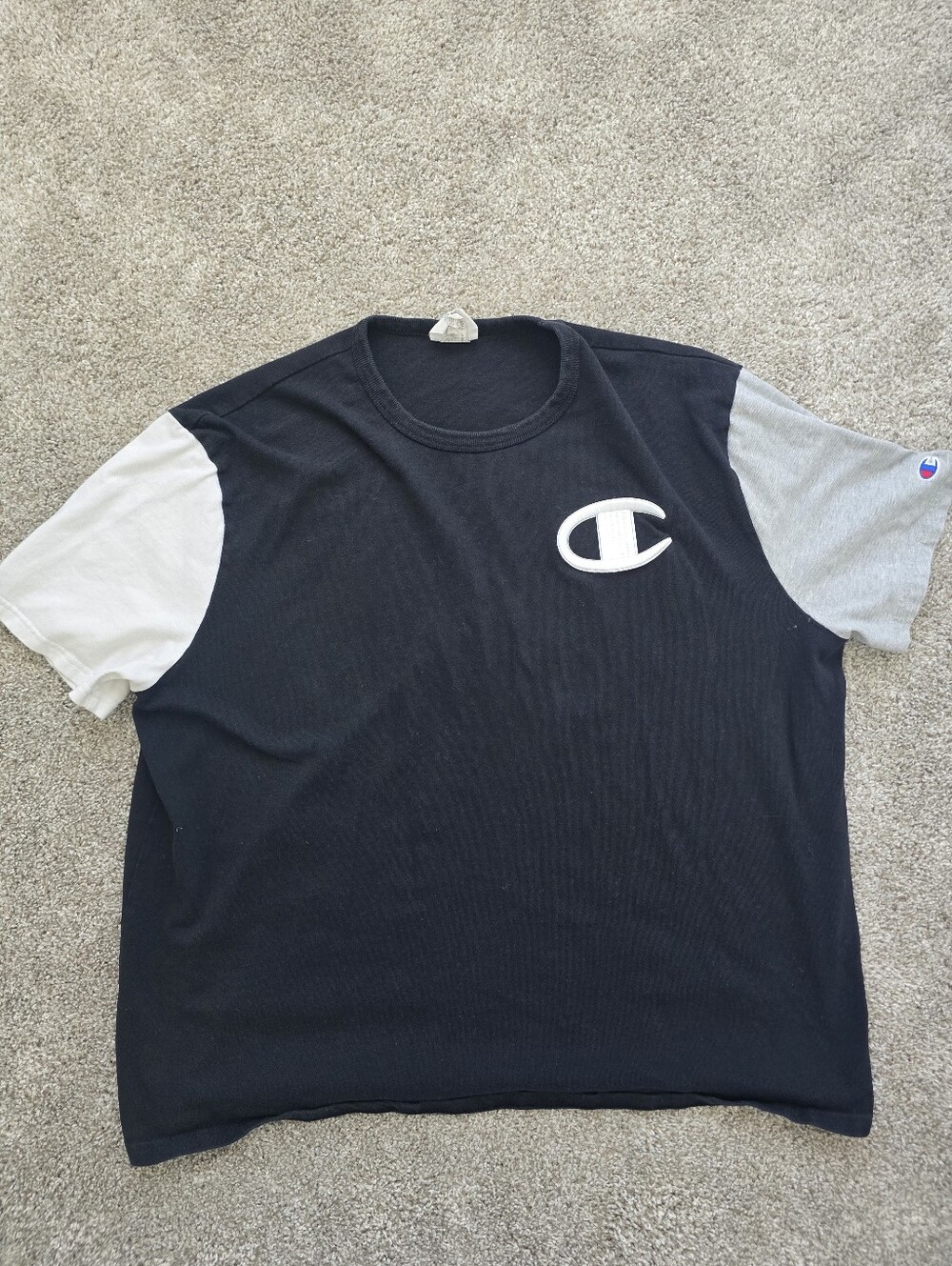 Champion Men's Black Tee with Gray and White Sleeves